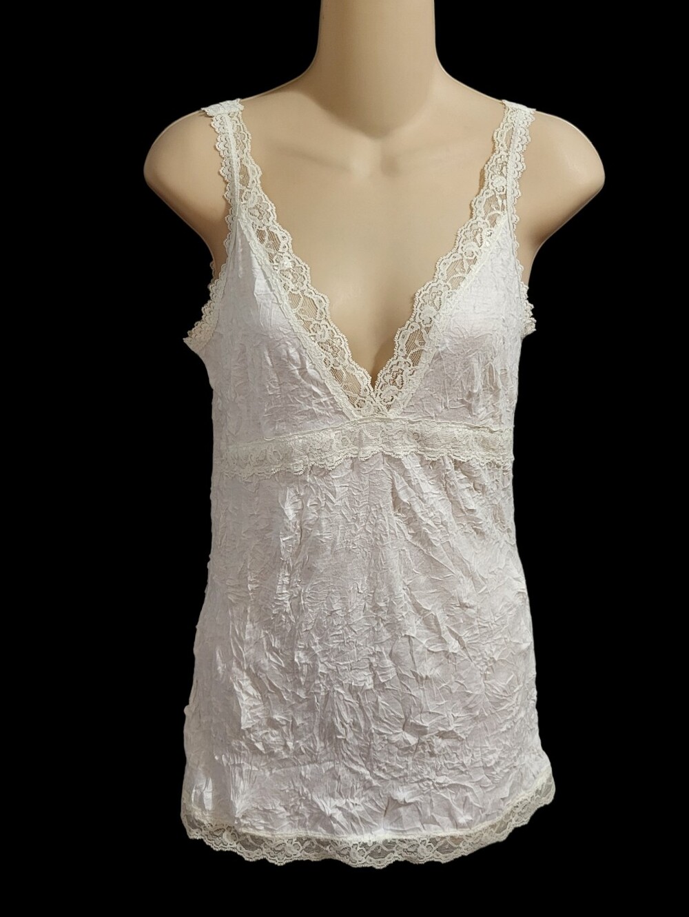 Vintage Y2K Weavers Tank Top Camisole M Ivory Lace Babydoll Fairycore Coquette